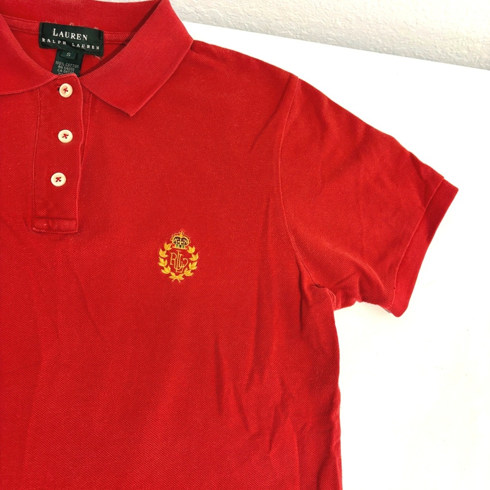 Lauren Ralph Lauren Polo Shirt Womens Small Red Short Sleeve Gold Crest Logo - Picture 11 of 11